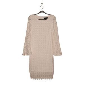 PERCEPTIONS NEW YORK NEW $99‎ Long Flared Sleeve Lace Shift Dress White Size 12